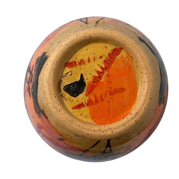 Art Pottery Raven Bowl By Celtic Raven Studio Black Orange - Picture 5 of 8